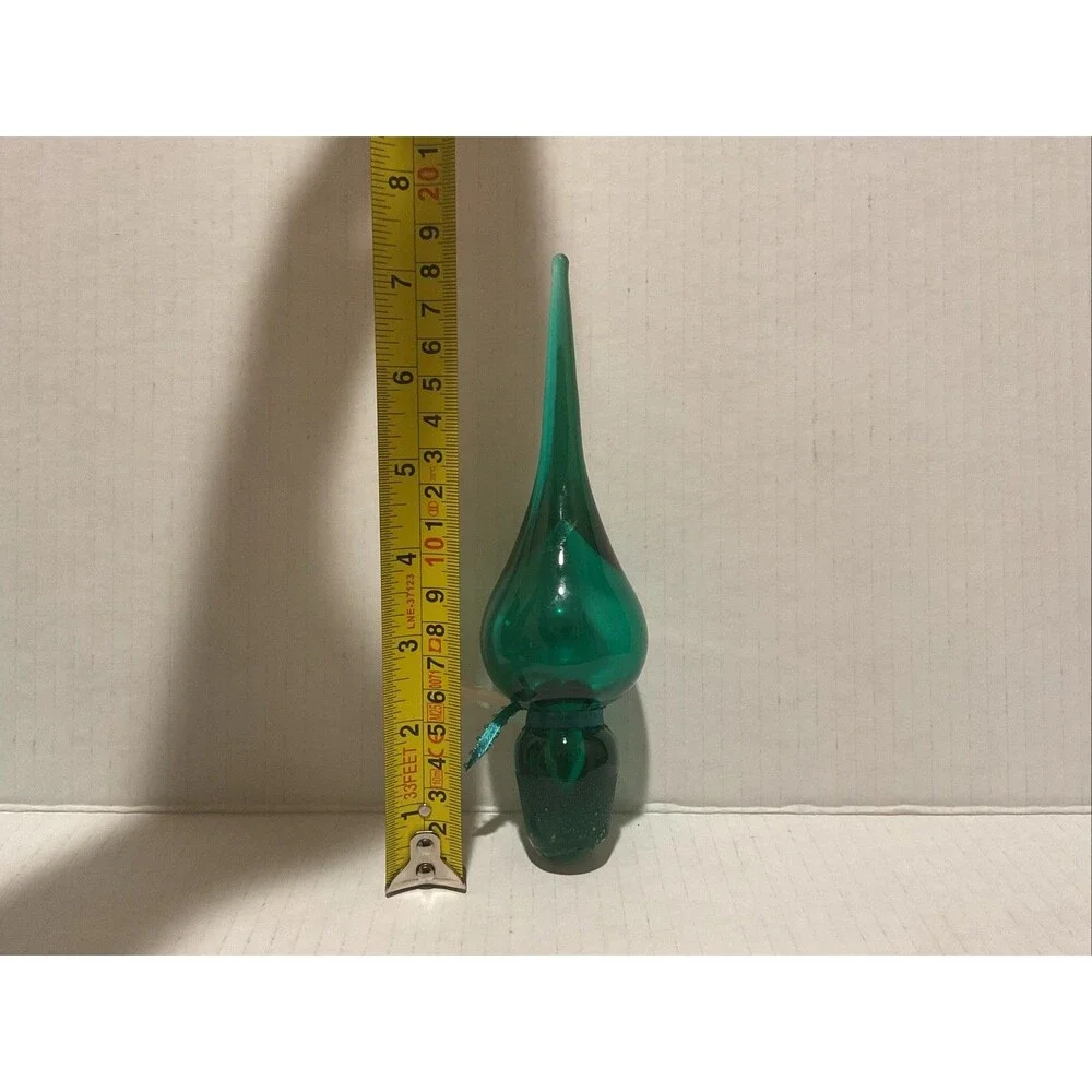 Vintage MCM Art Glass Genie Bottle Decanter Emerald Green